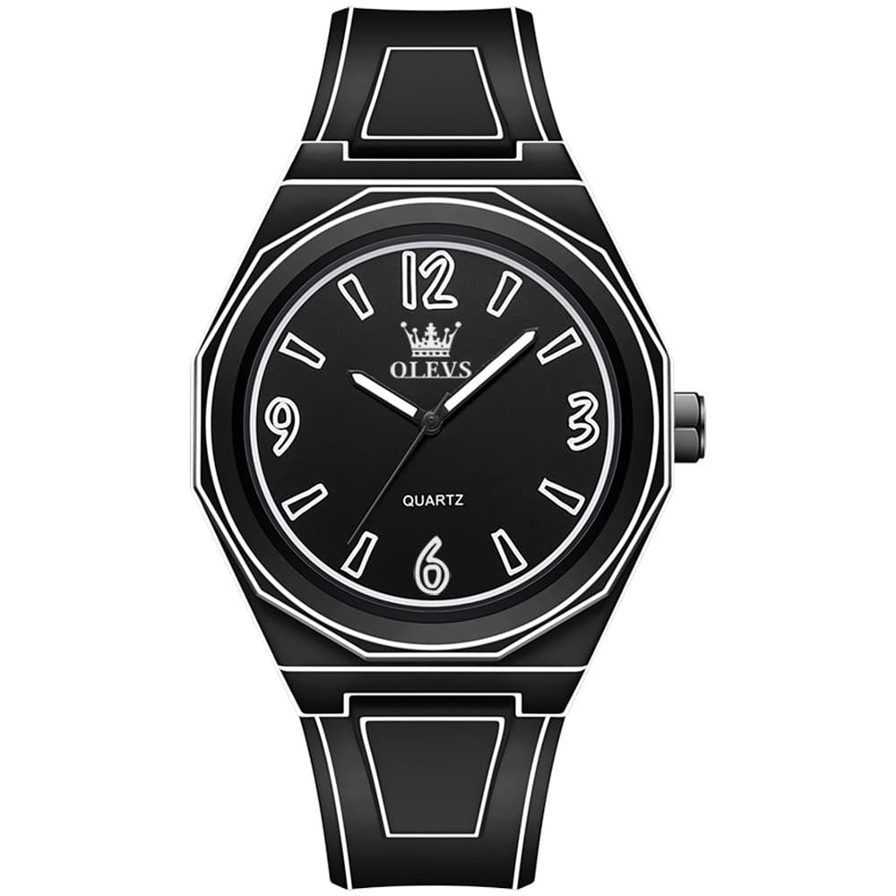 OLEVS 1018 Comic Style Quartz Silicone Watch for Men - Black Watch | Olevs Watch Store
