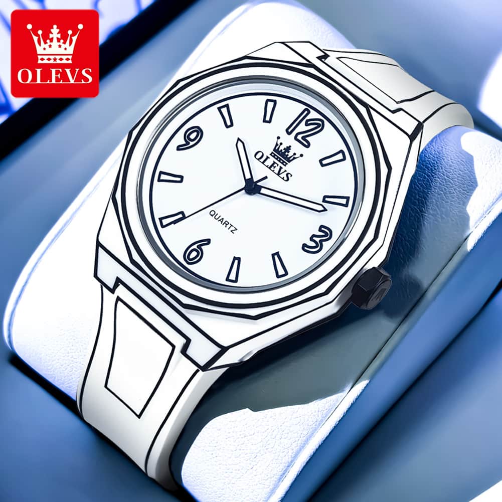 OLEVS 1018 Comic Style Quartz Silicone Watch for Men - White Watch | Olevs Watch Store