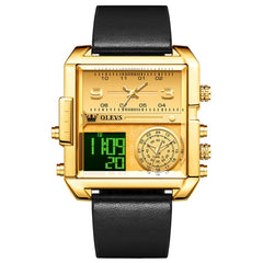 OLEVS 1101 Square Dual Time Analog Digital Watch for Men - Gold Black Watch | Olevs Watch Store
