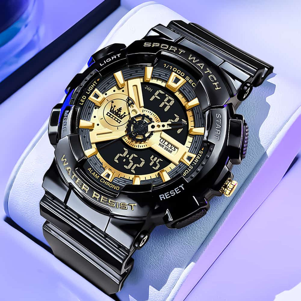 OLEVS 1102 Rugged Dual Display Digital Sport Watch for Men - Black White Watch | Olevs Watch Store