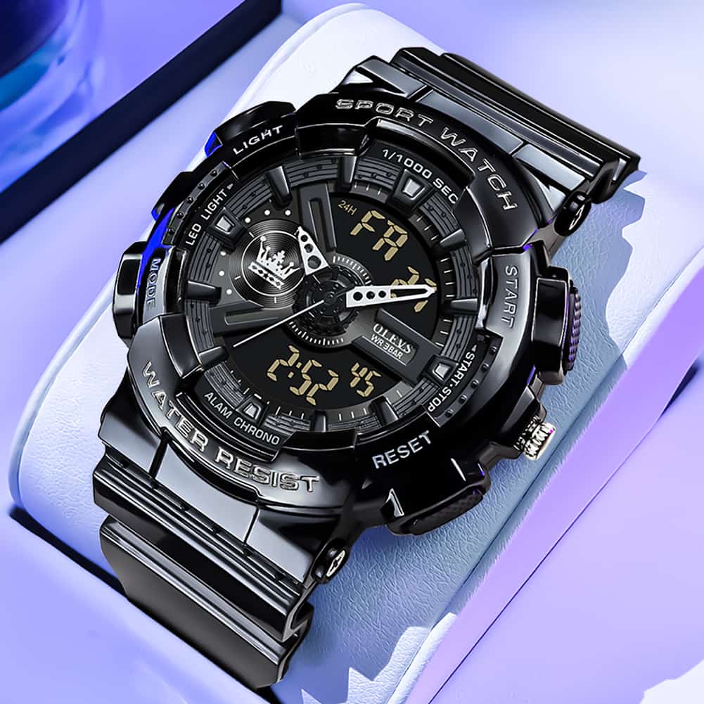 OLEVS 1102 Rugged Dual Display Digital Sport Watch for Men - Black White Watch | Olevs Watch Store