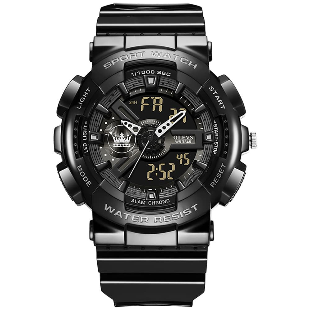 OLEVS 1102 Rugged Dual Display Digital Sport Watch for Men - Black White Watch | Olevs Watch Store