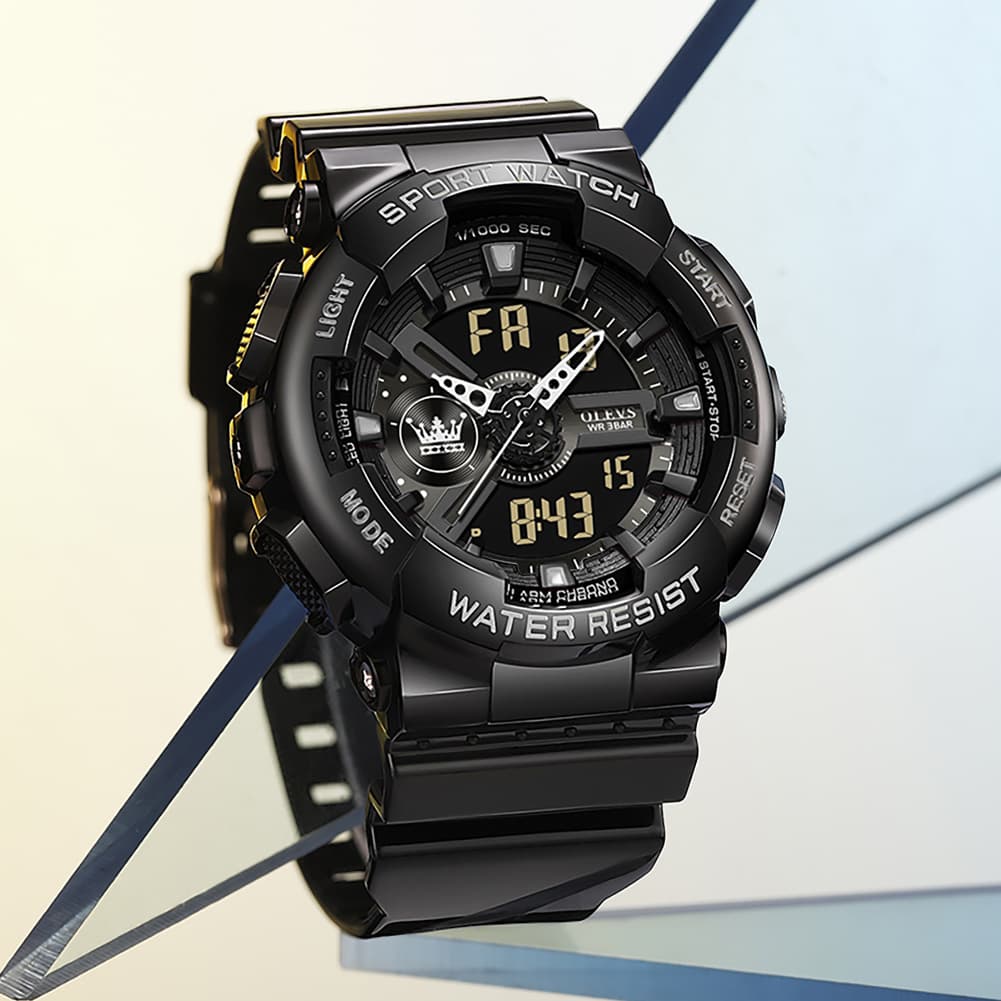 OLEVS 1102 Rugged Dual Display Digital Sport Watch for Men - Black White Watch | Olevs Watch Store