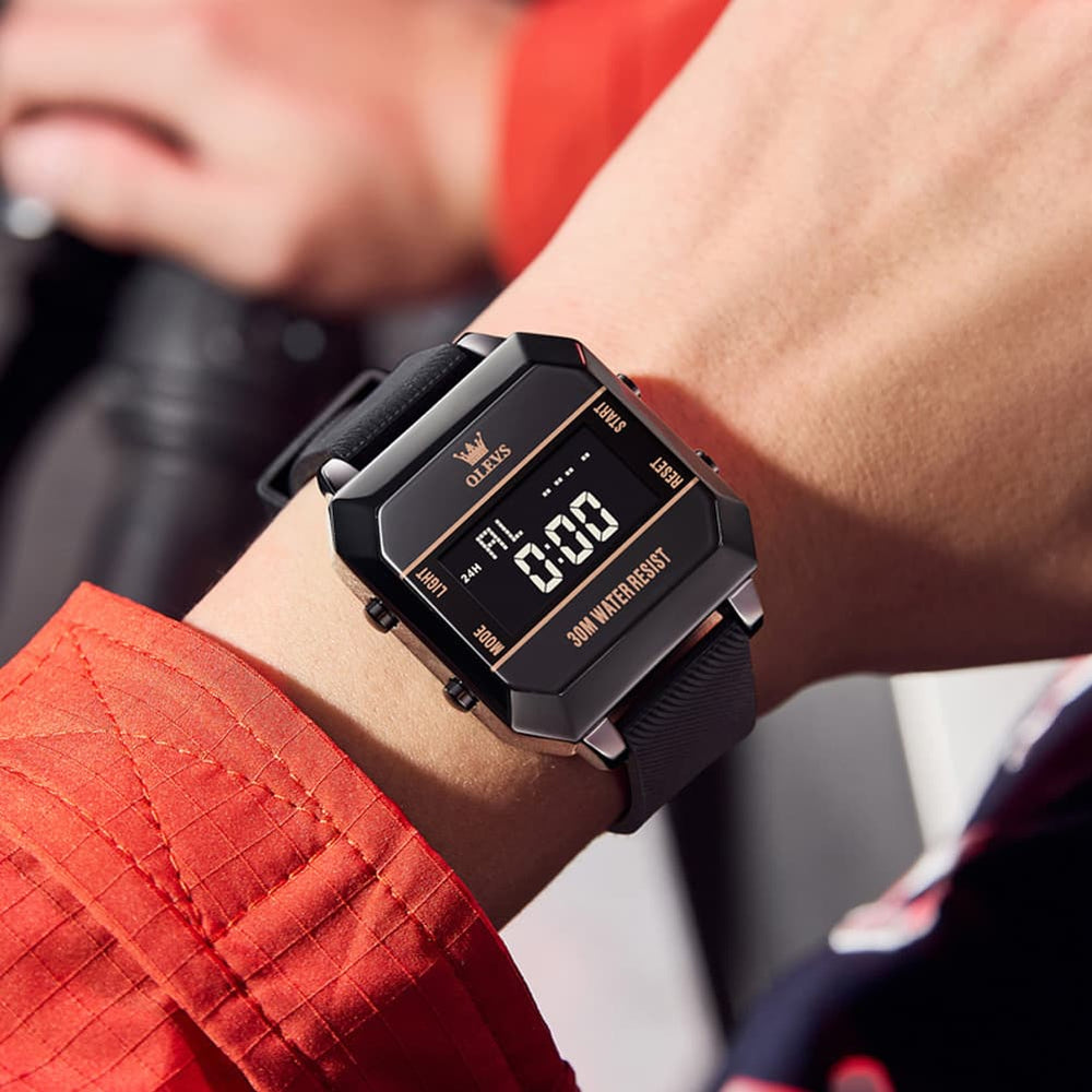 OLEVS 1103 Square Digital Streetwear Sport Watch for Men - AllBlack Watch | Olevs Watch Store