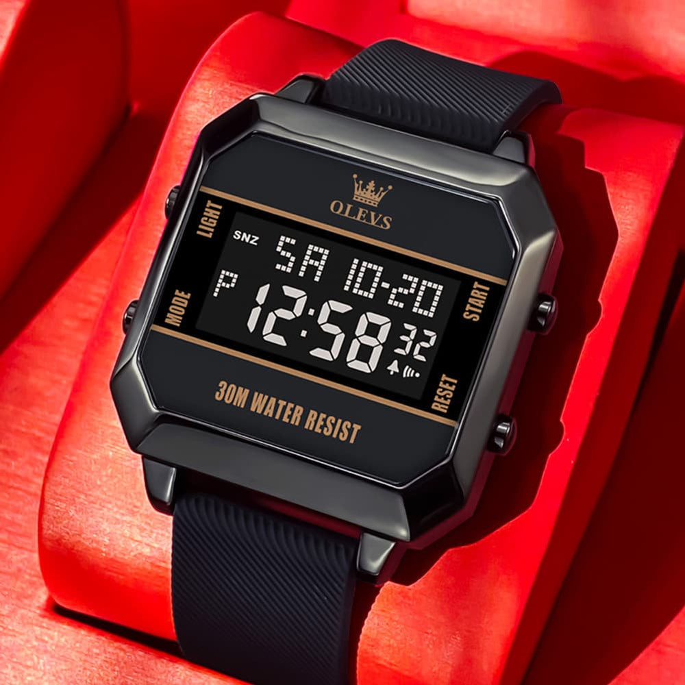 OLEVS 1103 Square Digital Streetwear Sport Watch for Men - AllBlack Watch | Olevs Watch Store