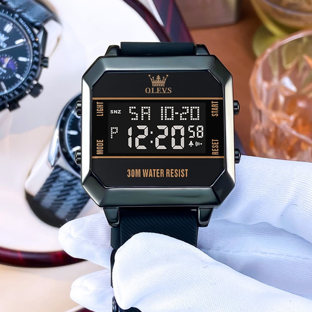 OLEVS 1103 Square Digital Streetwear Sport Watch for Men - AllBlack Watch | Olevs Watch Store