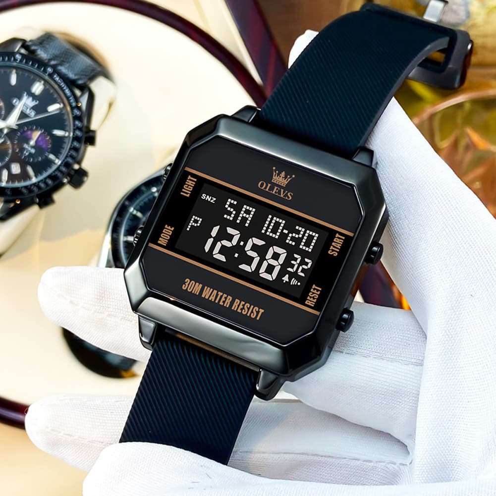 OLEVS 1103 Square Digital Streetwear Sport Watch for Men - AllBlack Watch | Olevs Watch Store