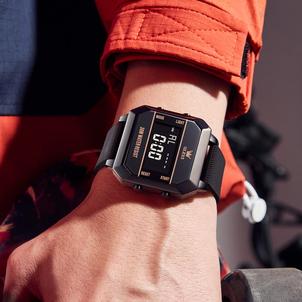 OLEVS 1103 Square Digital Streetwear Sport Watch for Men - AllBlack Watch | Olevs Watch Store