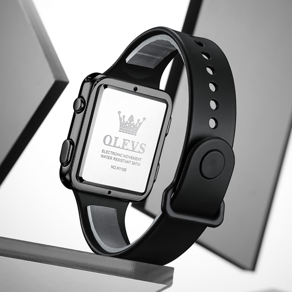 OLEVS 1105 Sleek Retro Digital Sport Watch for Men - All Black Watch | Olevs Watch Store