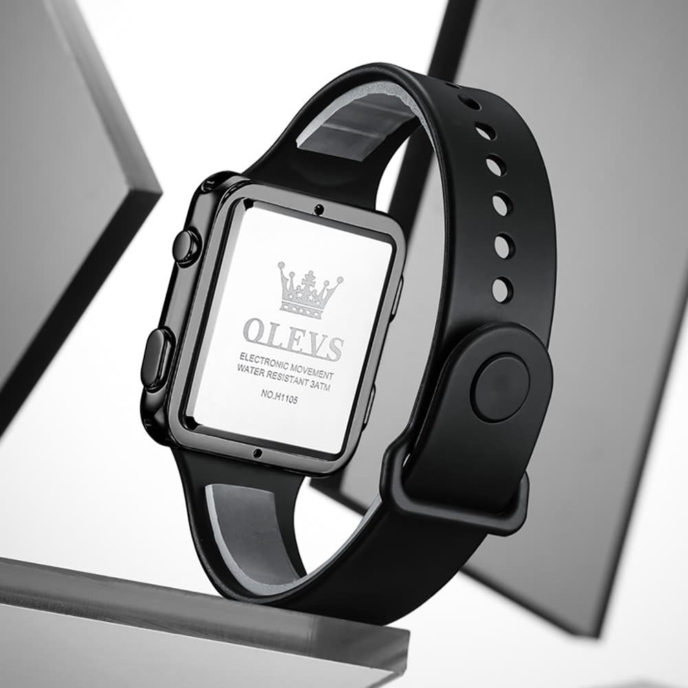OLEVS 1105 Sleek Retro Digital Sport Watch for Men - All Black Watch | Olevs Watch Store
