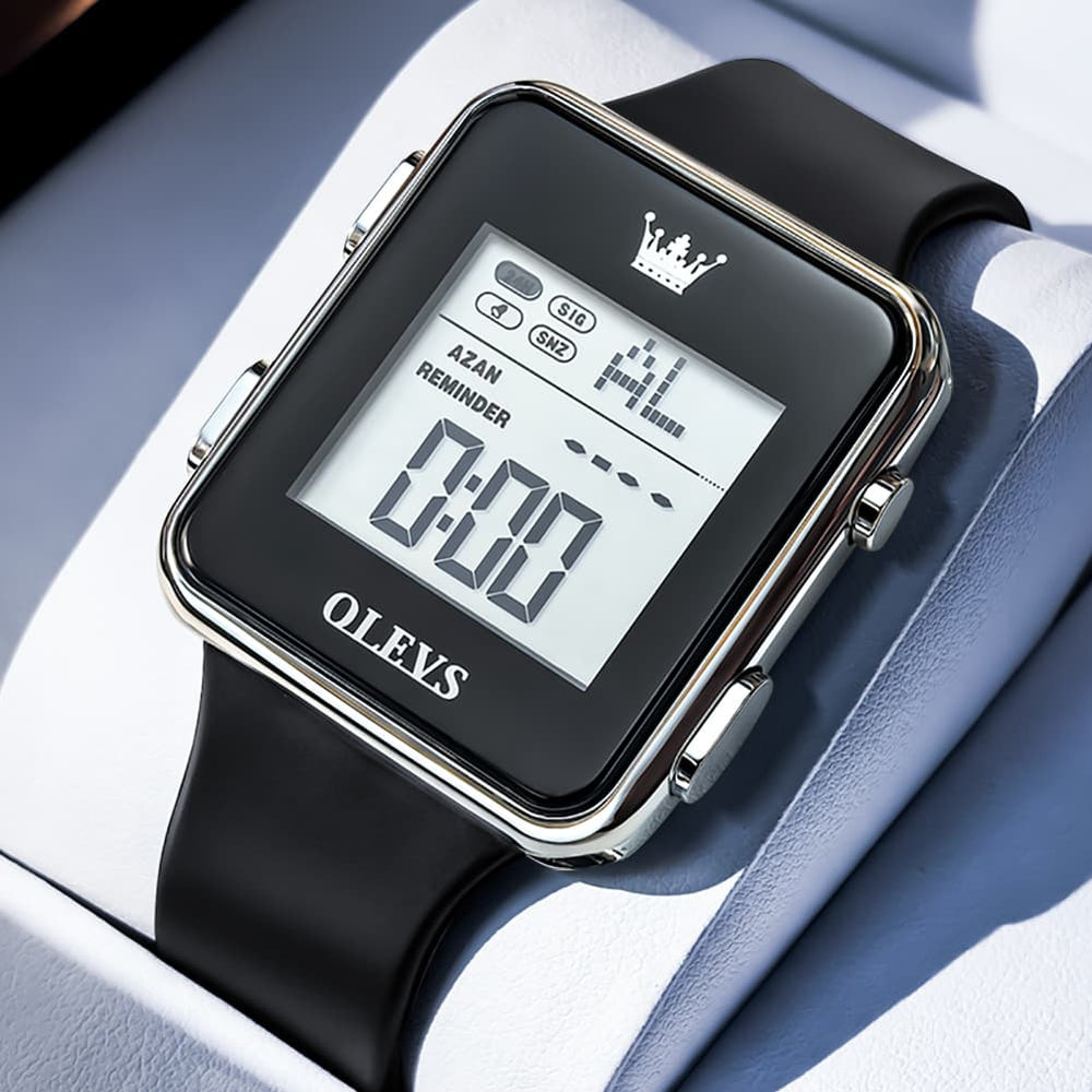 OLEVS 1105 Sleek Retro Digital Sport Watch for Men - Silver Black Watch | Olevs Watch Store