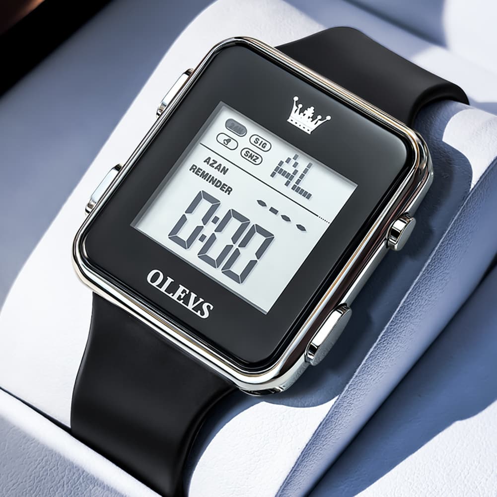 OLEVS 1105 Sleek Retro Digital Sport Watch for Men - Silver Black Watch | Olevs Watch Store