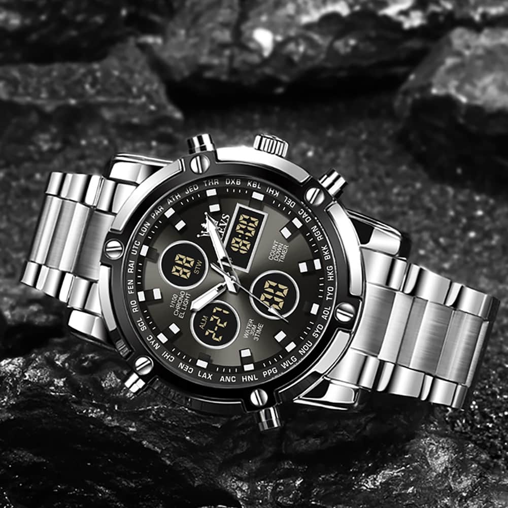 OLEVS 1106 Heavy Duty Dual Display Chronograph Watch for Men - All Black Watch | Olevs Watch Store