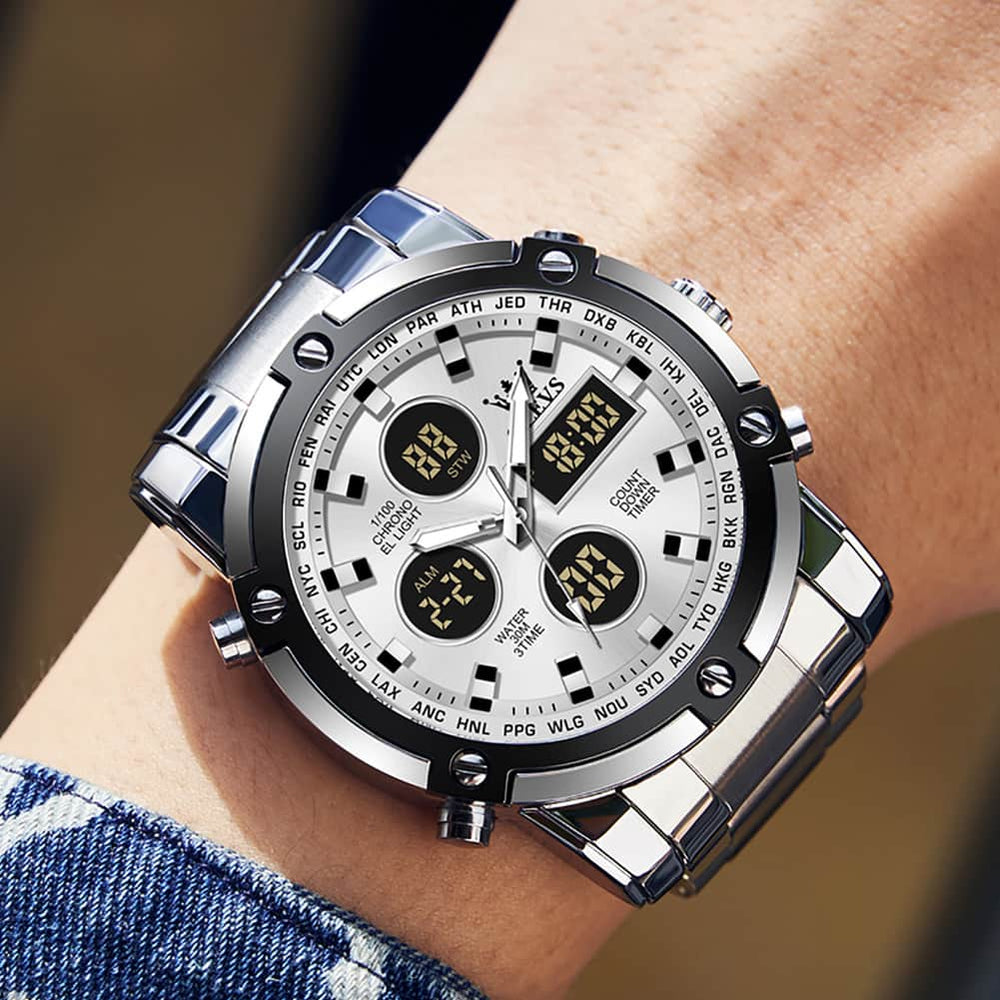 OLEVS 1106 Heavy Duty Dual Display Chronograph Watch for Men - All Black Watch | Olevs Watch Store
