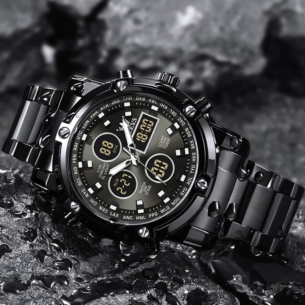 OLEVS 1106 Heavy Duty Dual Display Chronograph Watch for Men - All Black Watch | Olevs Watch Store
