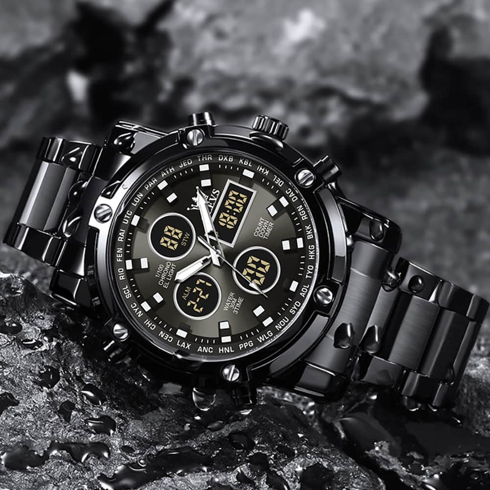 OLEVS 1106 Heavy Duty Dual Display Chronograph Watch for Men - All Black Watch | Olevs Watch Store