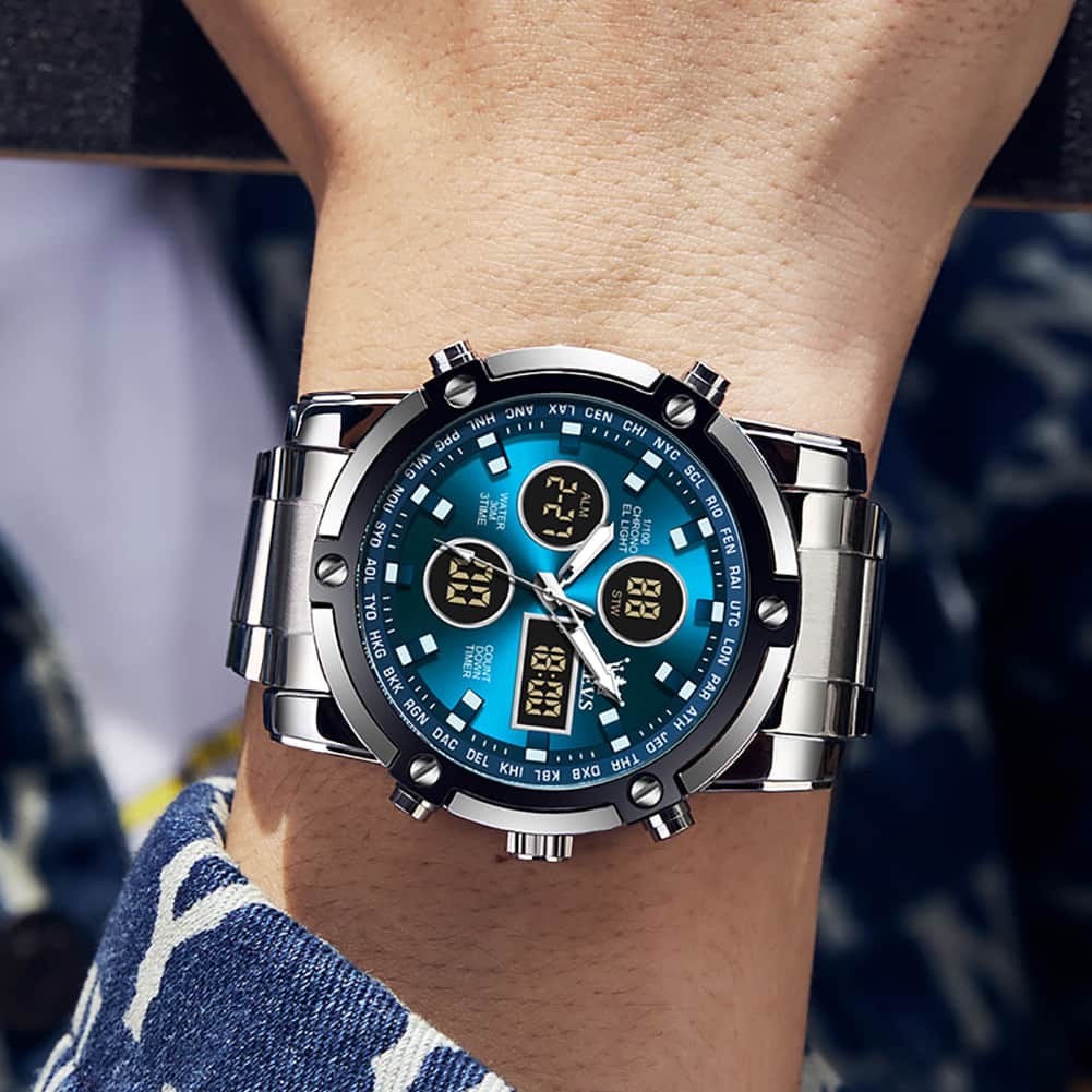 OLEVS 1106 Heavy Duty Dual Display Chronograph Watch for Men - All Black Watch | Olevs Watch Store
