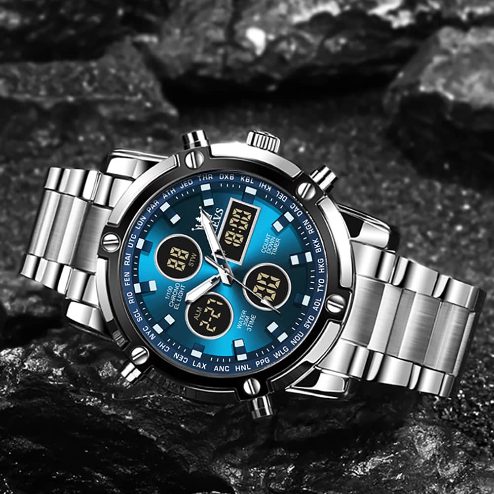OLEVS 1106 Heavy Duty Dual Display Chronograph Watch for Men - All Black Watch | Olevs Watch Store