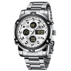 OLEVS 1106 Heavy Duty Dual Display Chronograph Watch for Men - Silver White Watch | Olevs Watch Store