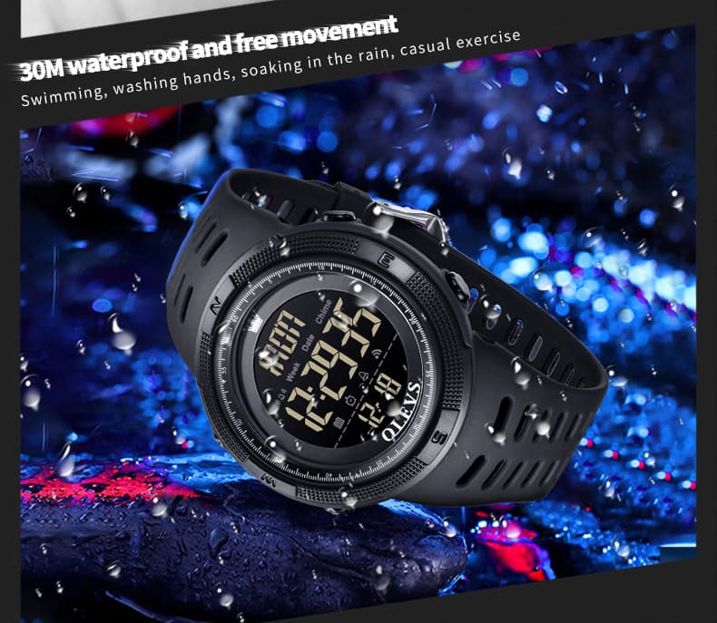 OLEVS 1109 Tactical Digital Sport Watch for Men - All Black Watch | Olevs Watch Store