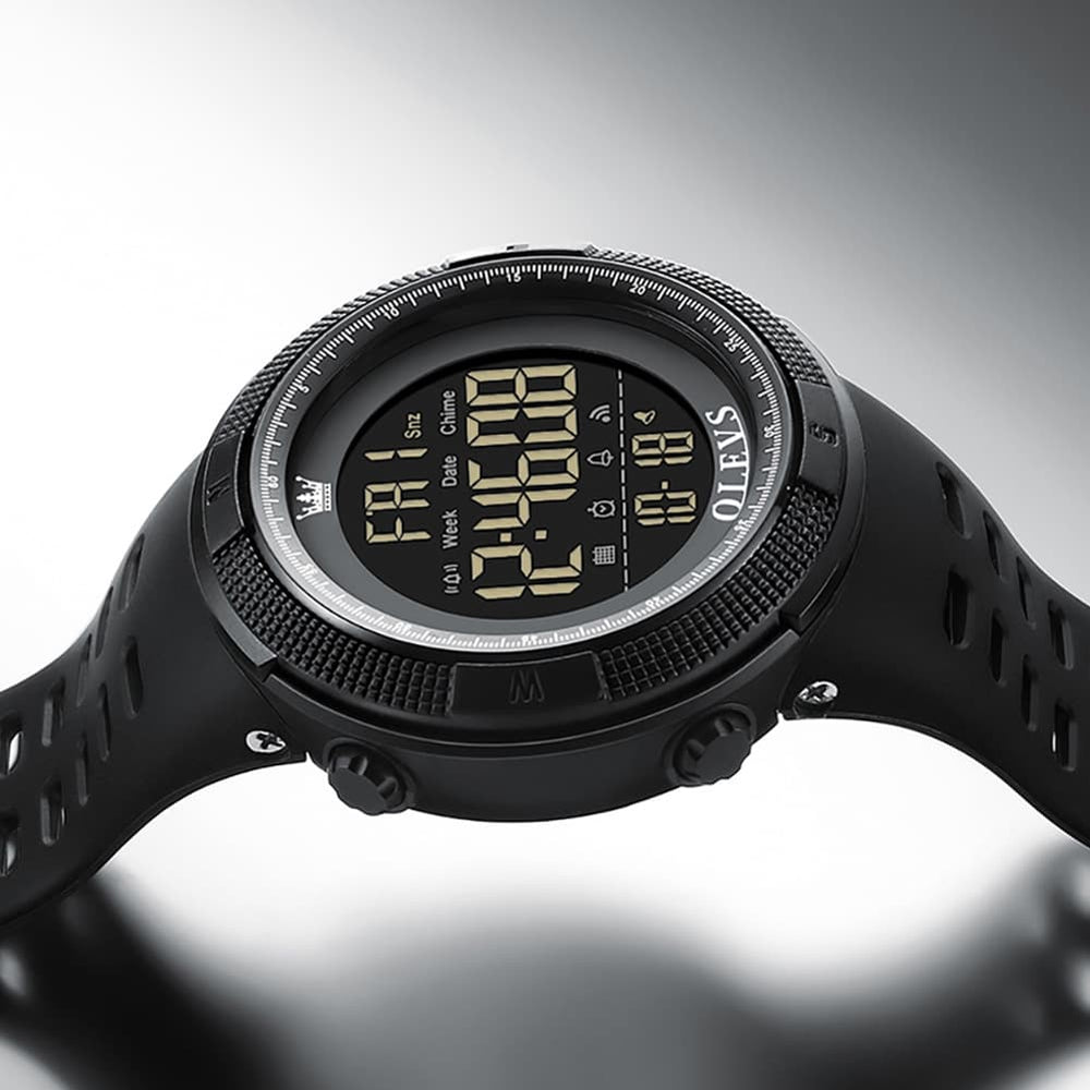 OLEVS 1109 Tactical Digital Sport Watch for Men - All Black Watch | Olevs Watch Store