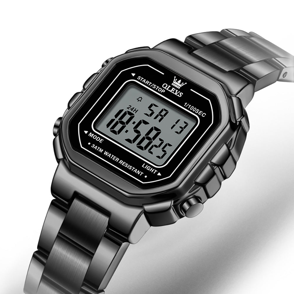 all black square digital watch close up - OLEVS 1111