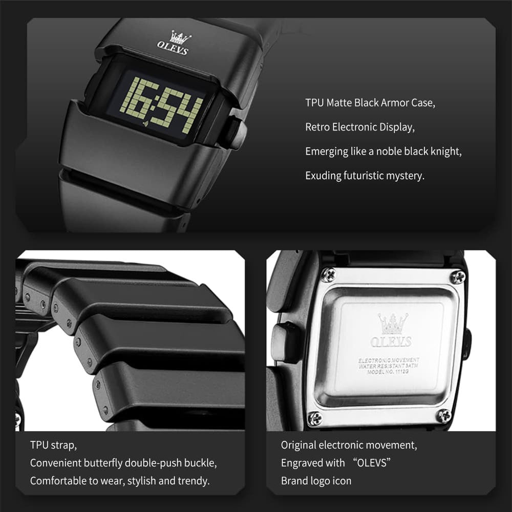 OLEVS 1112 Futuristic Cyber Cuff Digital Watch for Men - All Black Watch | Olevs Watch Store