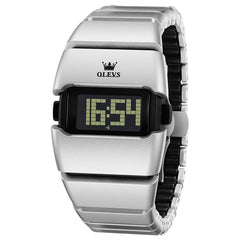 OLEVS 1112 Futuristic Cyber Cuff Digital Watch for Men - Metallic Silver Watch | Olevs Watch Store