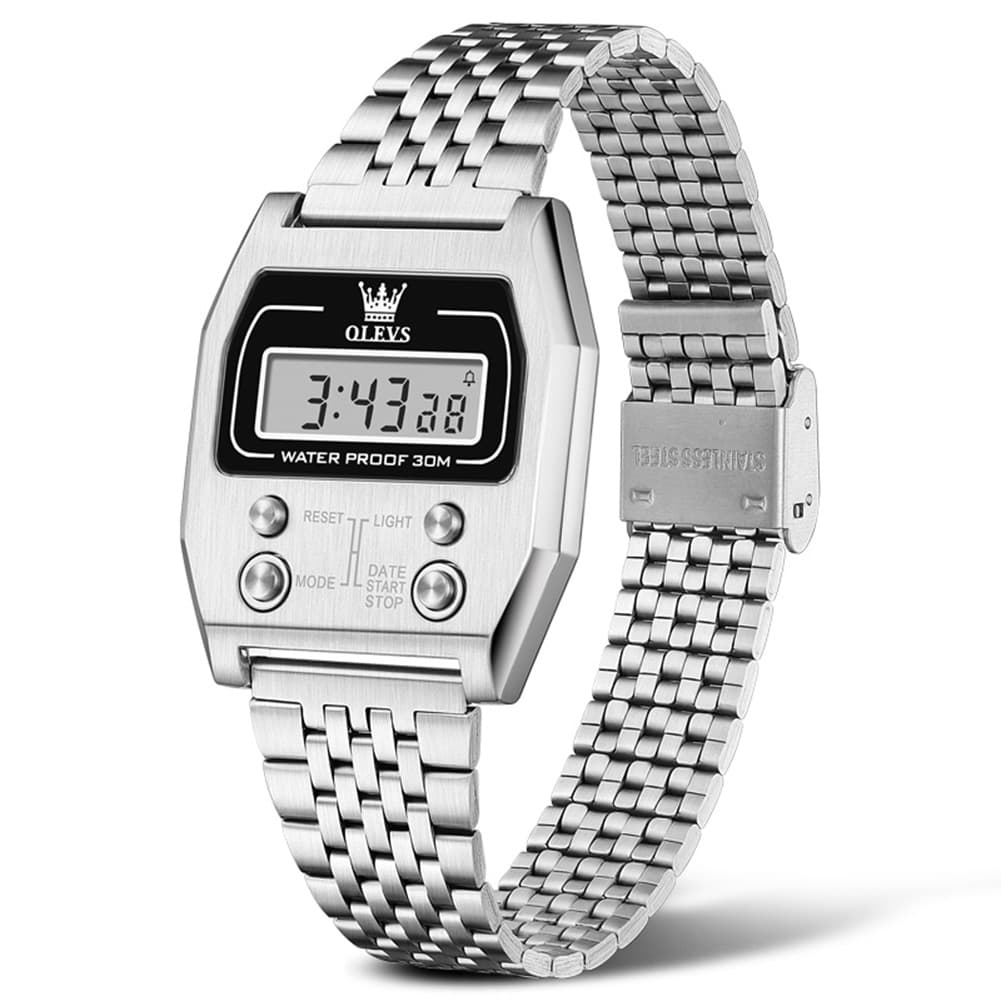 OLEVS 1113 Vintage Retro Digital Steel Watch for Men Women - All Black Watch | Olevs Watch Store
