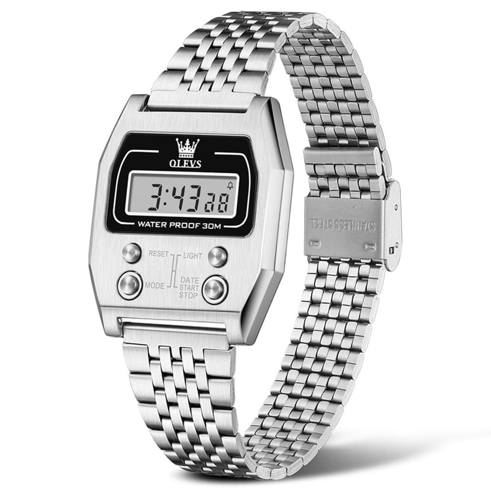 OLEVS 1113 Vintage Retro Digital Steel Watch for Men Women - All Black Watch | Olevs Watch Store