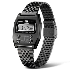 OLEVS 1113 Vintage Retro Digital Steel Watch for Men Women - All Black Watch | Olevs Watch Store