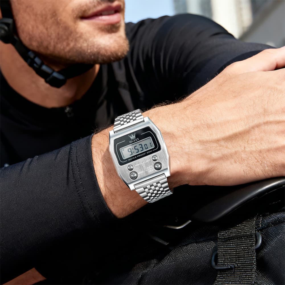 OLEVS 1113 Vintage Retro Digital Steel Watch for Men Women - All Black Watch | Olevs Watch Store