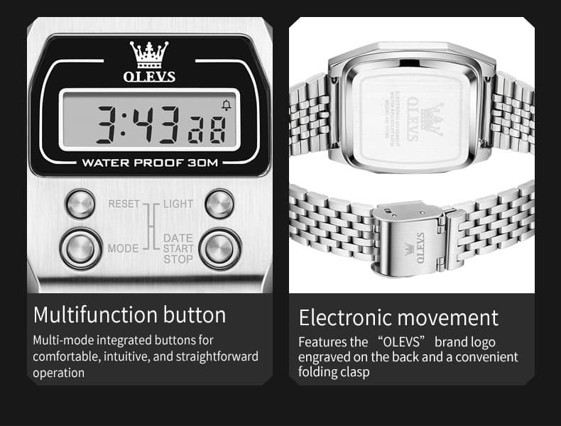 OLEVS 1113 Vintage Retro Digital Steel Watch for Men Women - All Black Watch | Olevs Watch Store