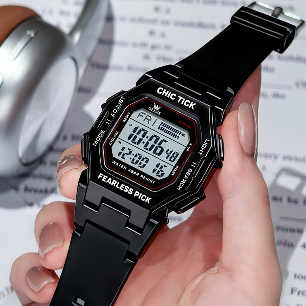 OLEVS 1119 Classic Retro Octagon Digital Sport Watch Unisex - All Black Watch | Olevs Watch Store