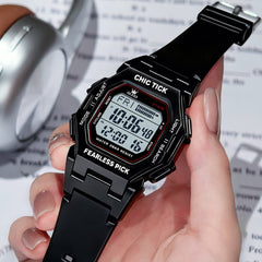 OLEVS 1119 Classic Retro Octagon Digital Sport Watch Unisex - All Black Watch | Olevs Watch Store