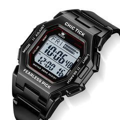 OLEVS 1119 Classic Retro Octagon Digital Sport Watch Unisex - All Black Watch | Olevs Watch Store