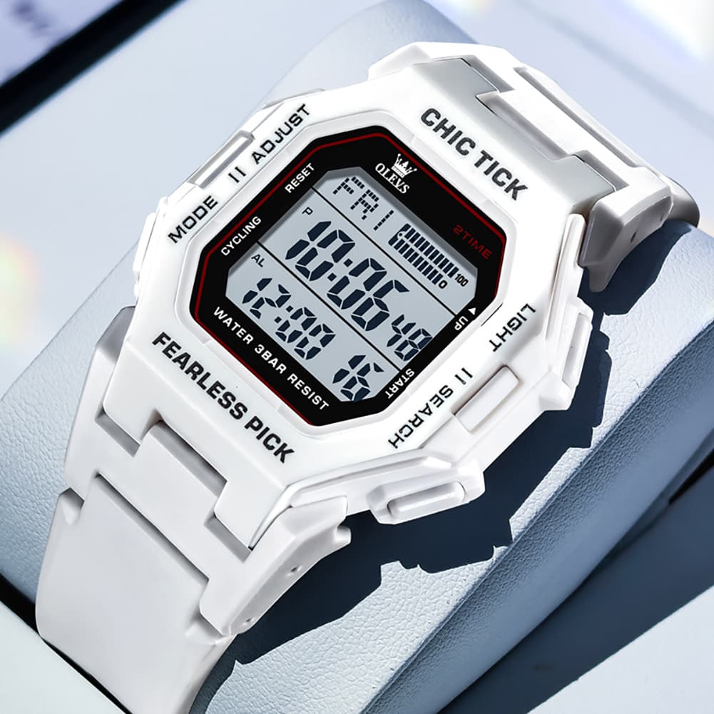 OLEVS 1119 Classic Retro Octagon Digital Sport Watch Unisex - All Black Watch | Olevs Watch Store