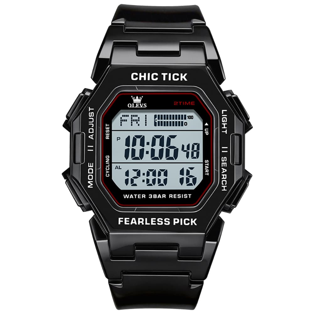 OLEVS 1119 Classic Retro Octagon Digital Sport Watch Unisex - All Black Watch | Olevs Watch Store
