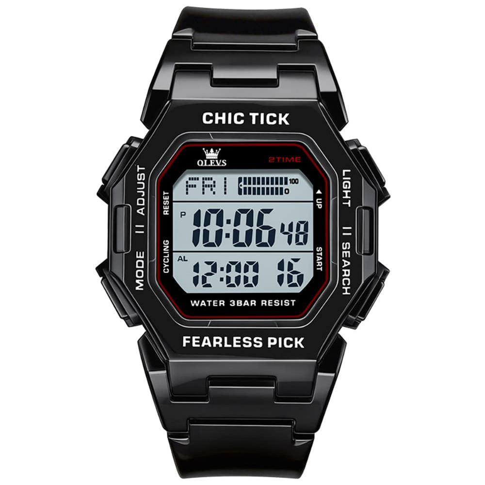 OLEVS 1119 Classic Retro Octagon Digital Sport Watch Unisex - All Black Watch | Olevs Watch Store