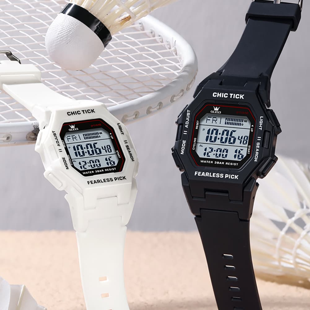OLEVS 1119 Classic Retro Octagon Digital Sport Watch Unisex - All Black Watch | Olevs Watch Store