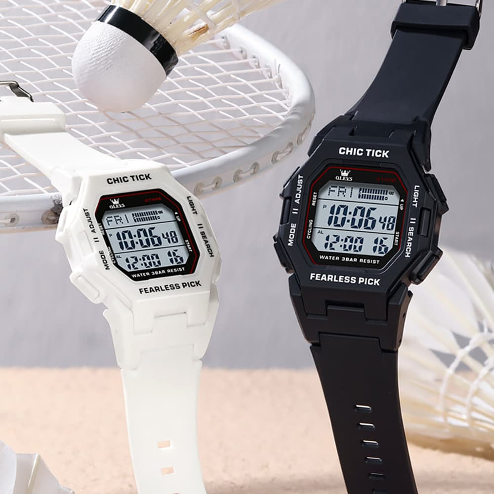 OLEVS 1119 Classic Retro Octagon Digital Sport Watch Unisex - All Black Watch | Olevs Watch Store
