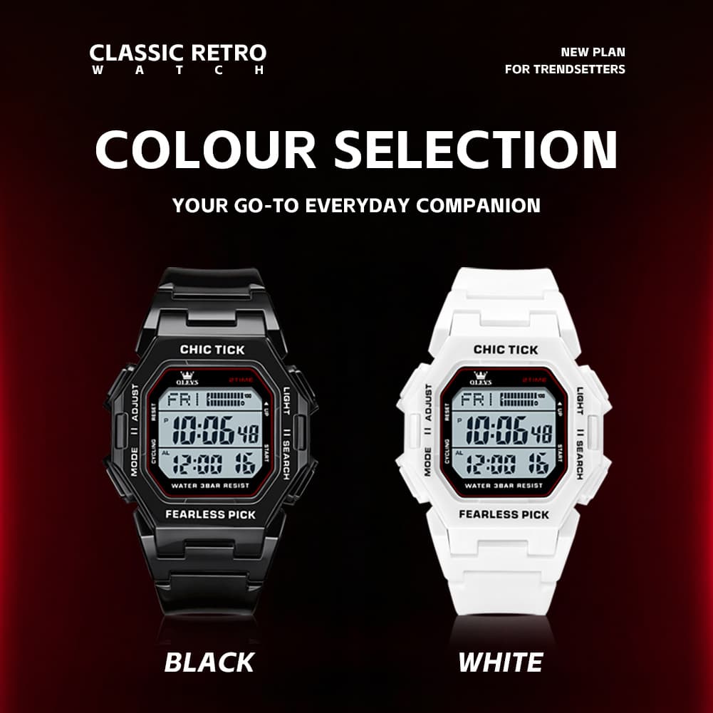 OLEVS 1119 Classic Retro Octagon Digital Sport Watch Unisex - All Black Watch | Olevs Watch Store