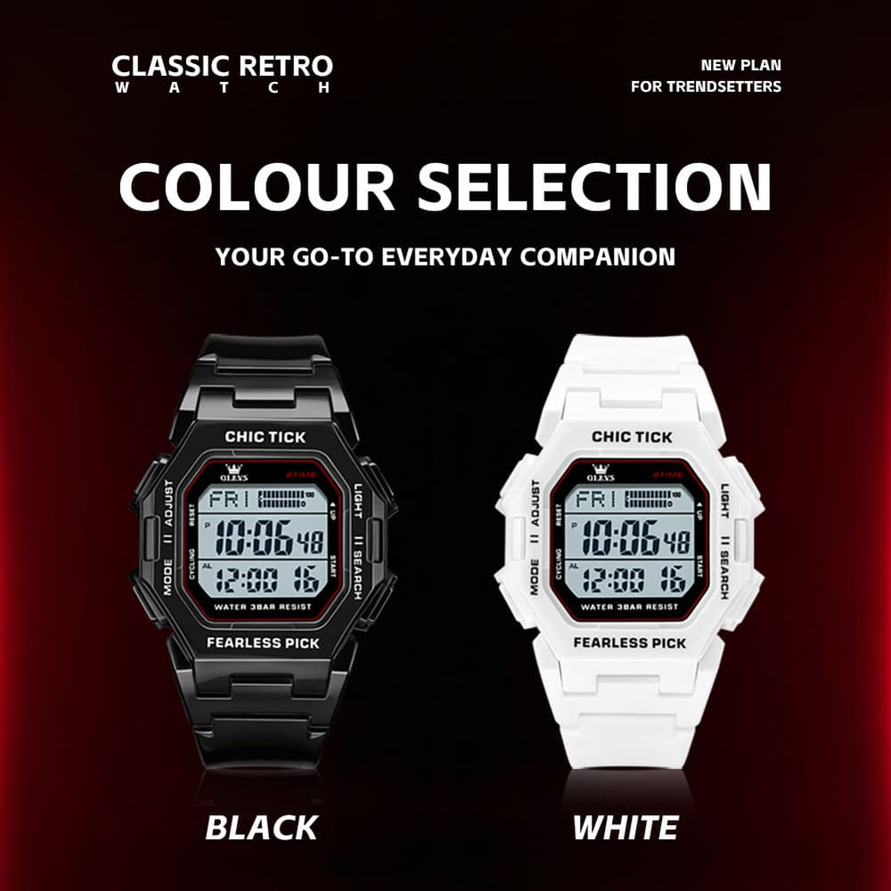OLEVS 1119 Classic Retro Octagon Digital Sport Watch Unisex - All Black Watch | Olevs Watch Store