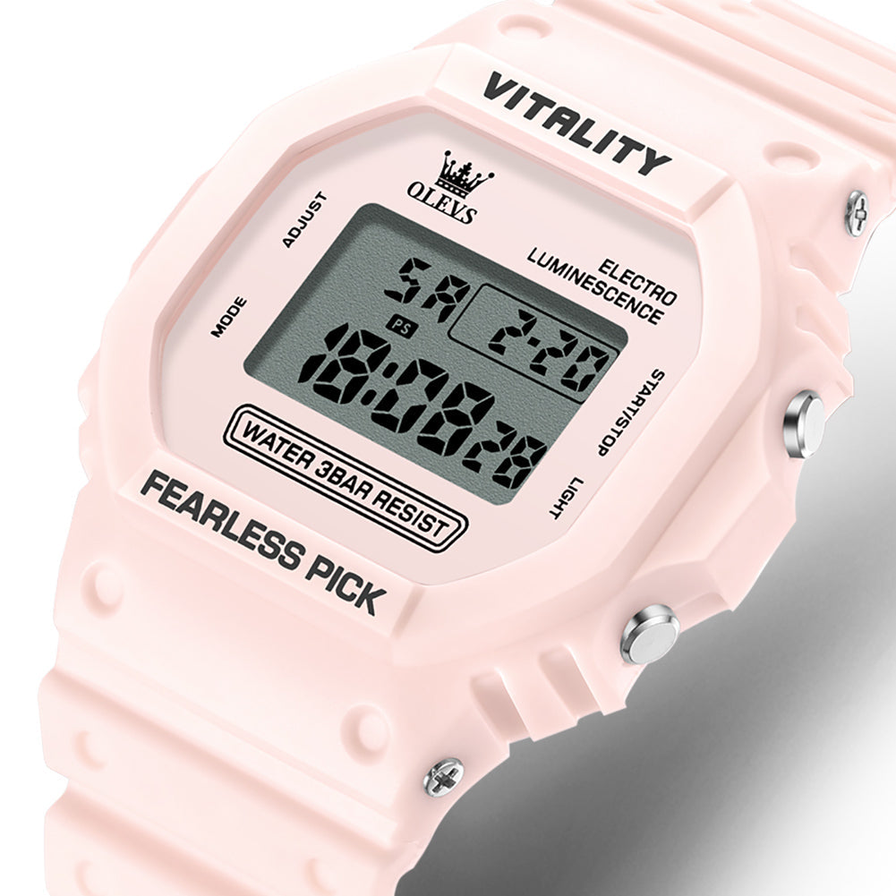Pink digital display closeup - OLEVS 1122