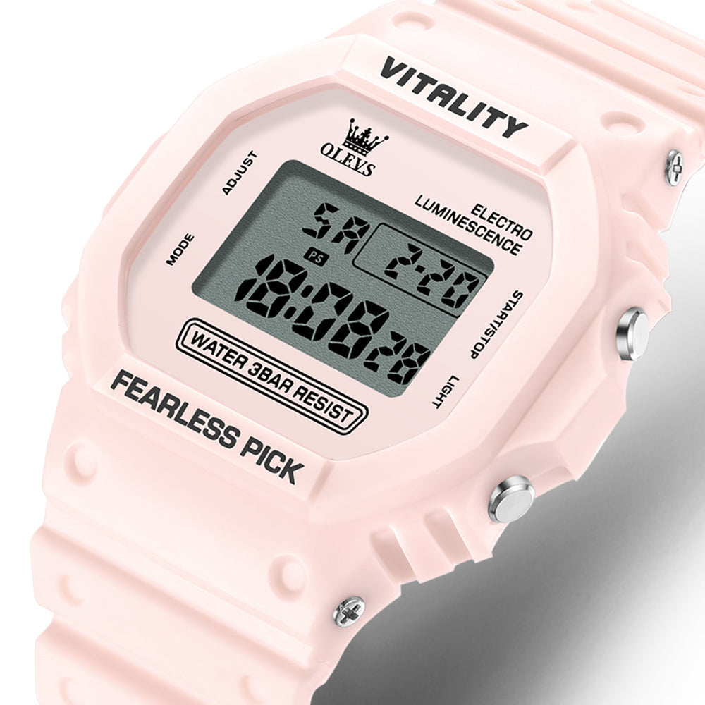 Pink digital display closeup - OLEVS 1122