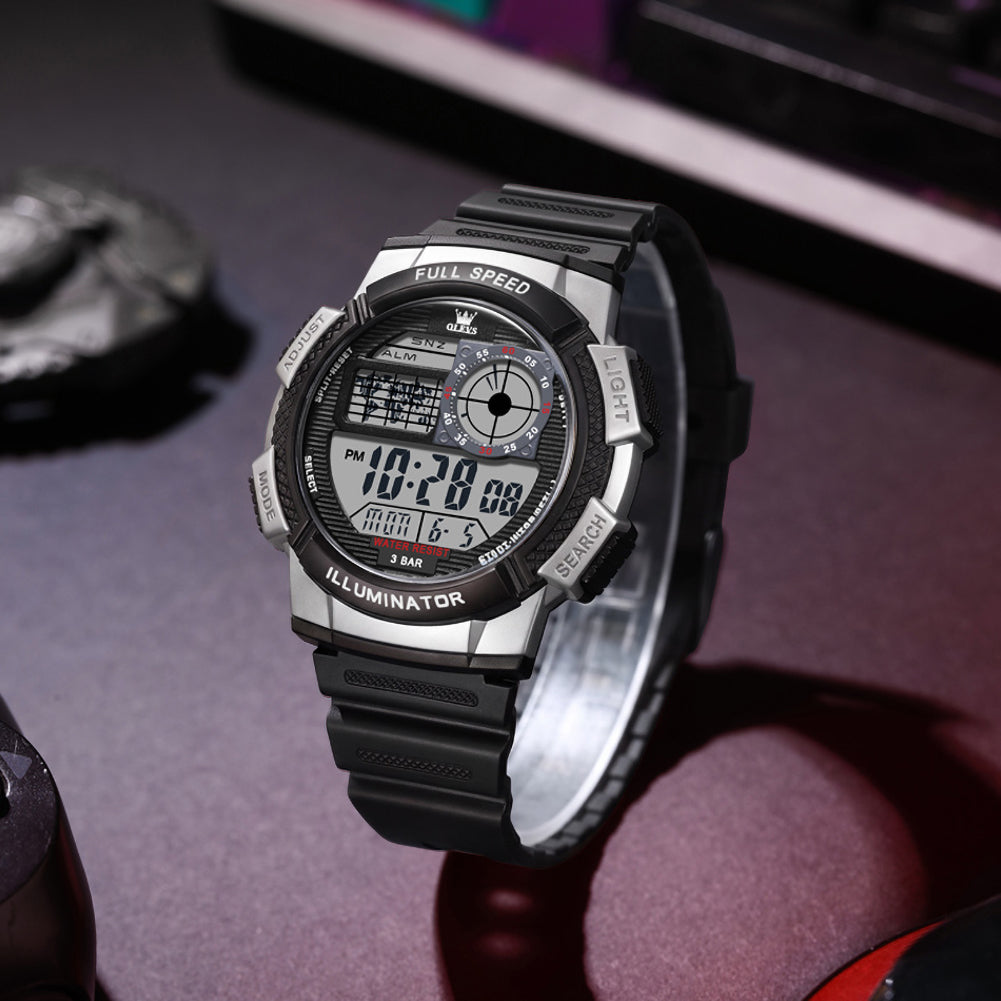 silver black digital sports watch - OLEVS 1123