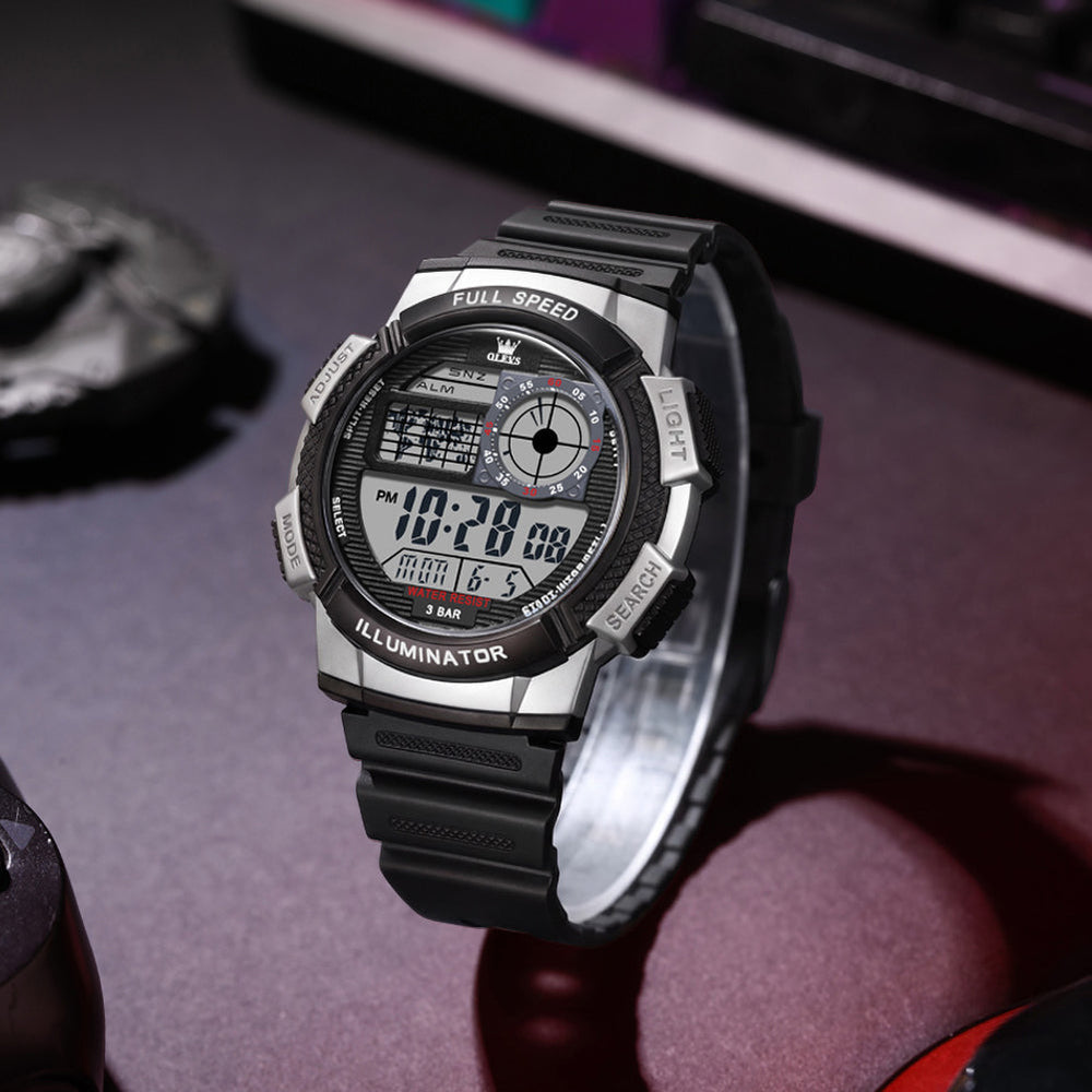 silver black digital sports watch - OLEVS 1123