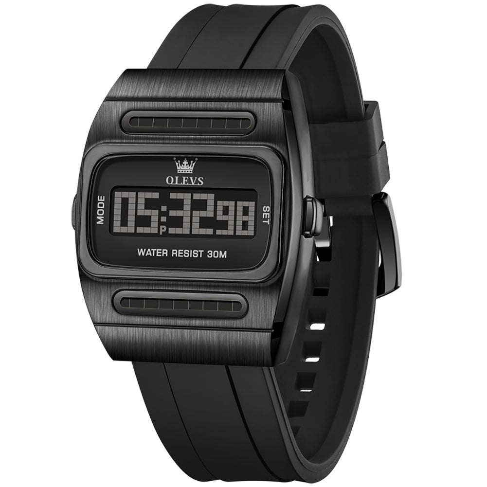 Black digital watch angled view - OLEVS 1125