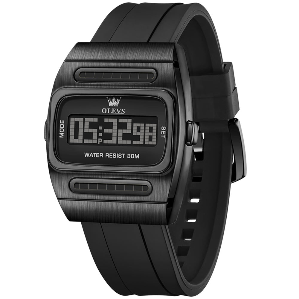 Black digital watch angled view - OLEVS 1125