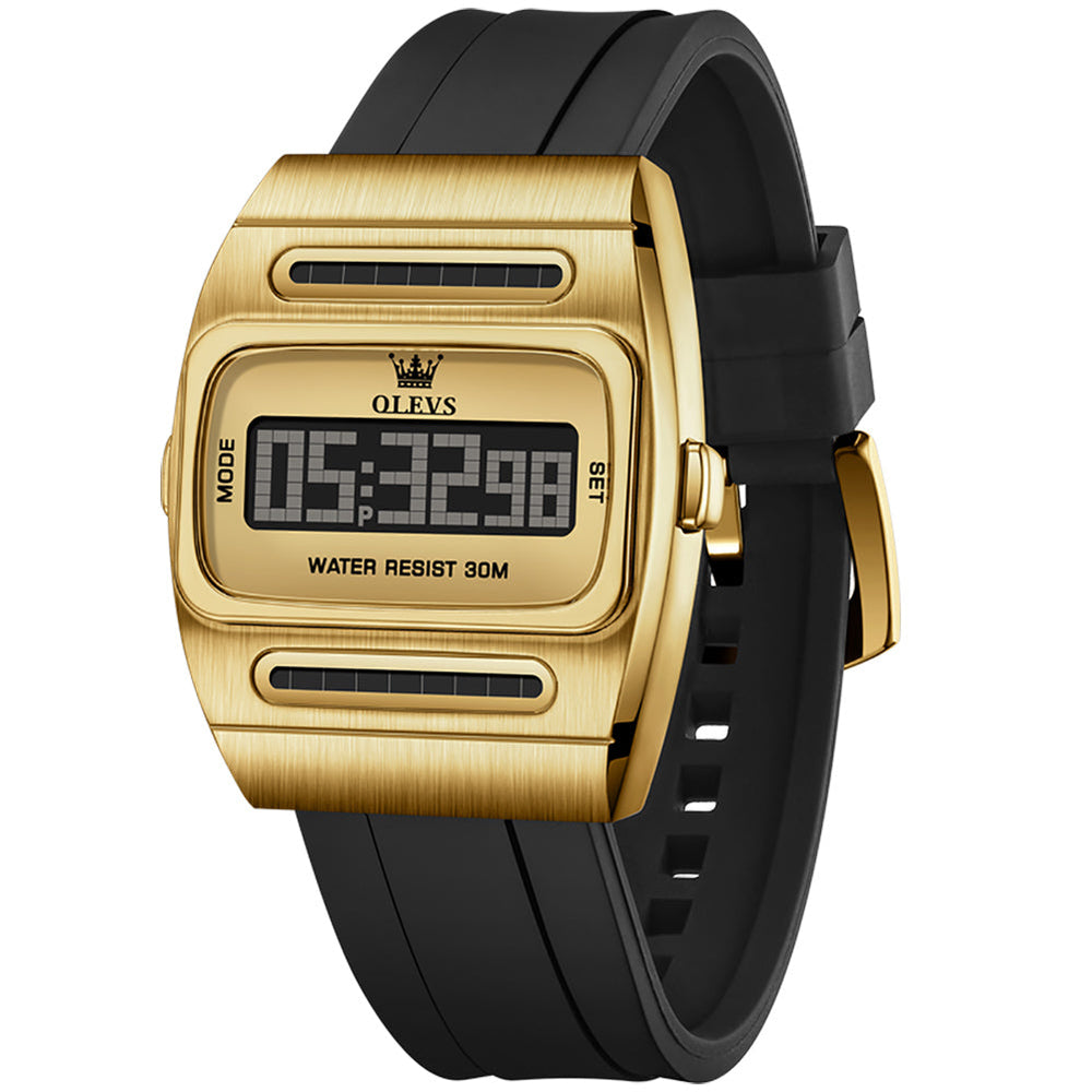 Gold digital watch angled view - OLEVS 1125